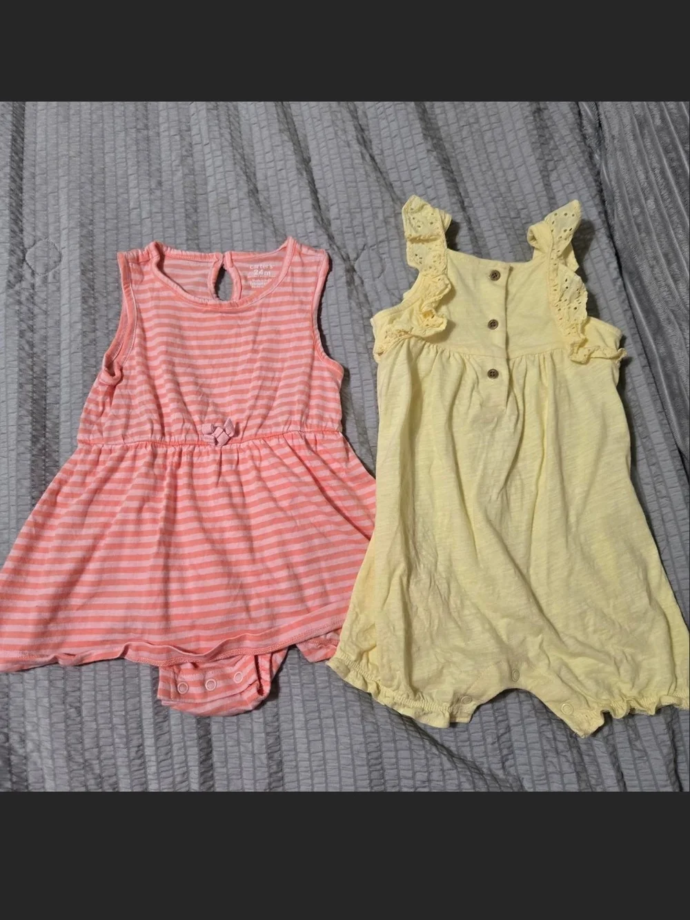Carter's Pink Striped and Yellow Ruffle Baby One-Piece Bodysuits